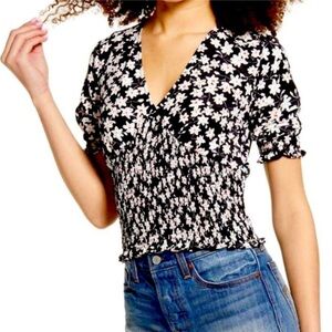 Nordstrom Leith Black and White Smocked Blouse